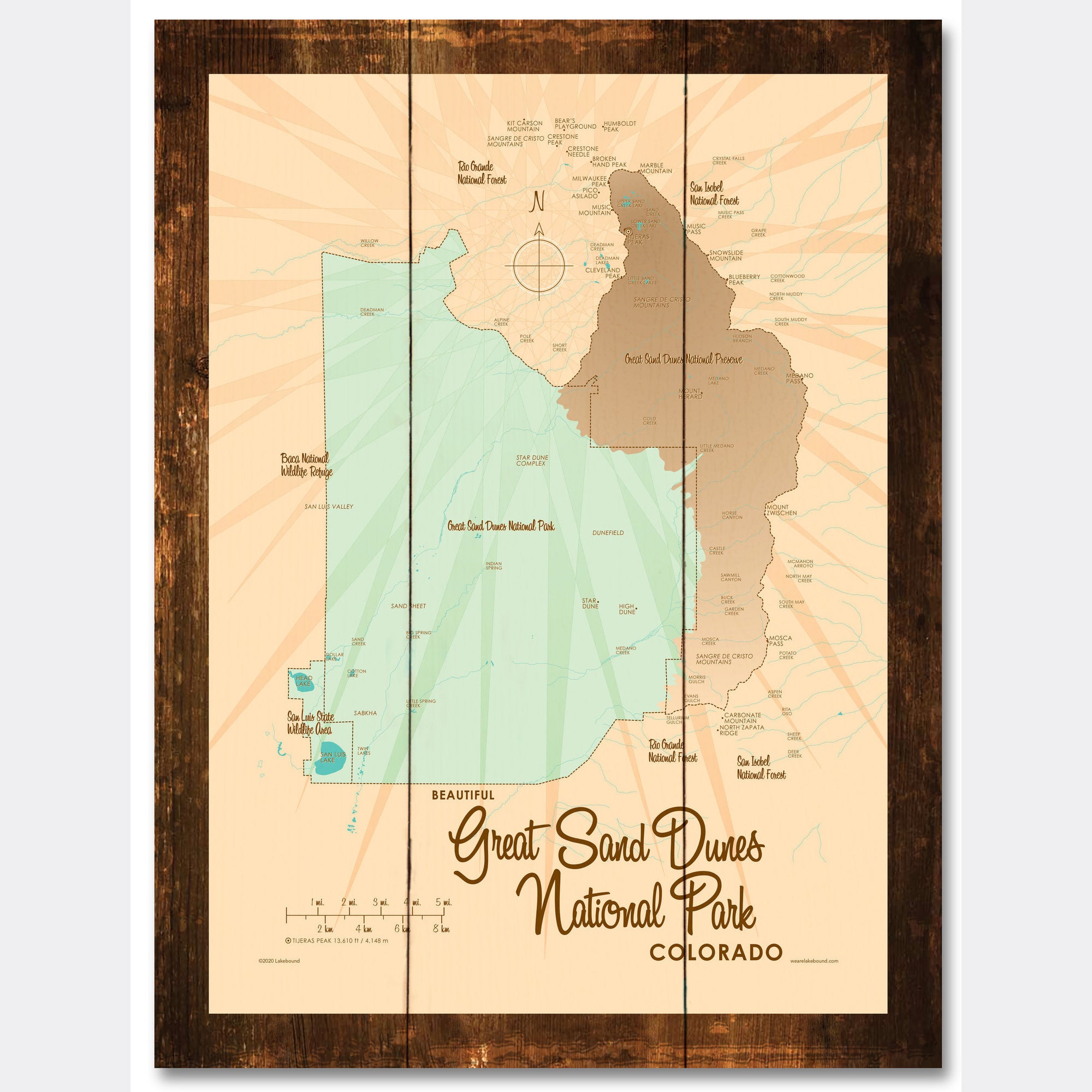 Great Sand Dunes National Park Colorado, Rustic Wood Sign Map Art