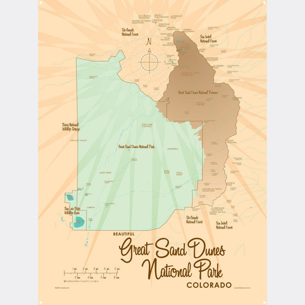 Great Sand Dunes National Park Colorado, Metal Sign Map Art