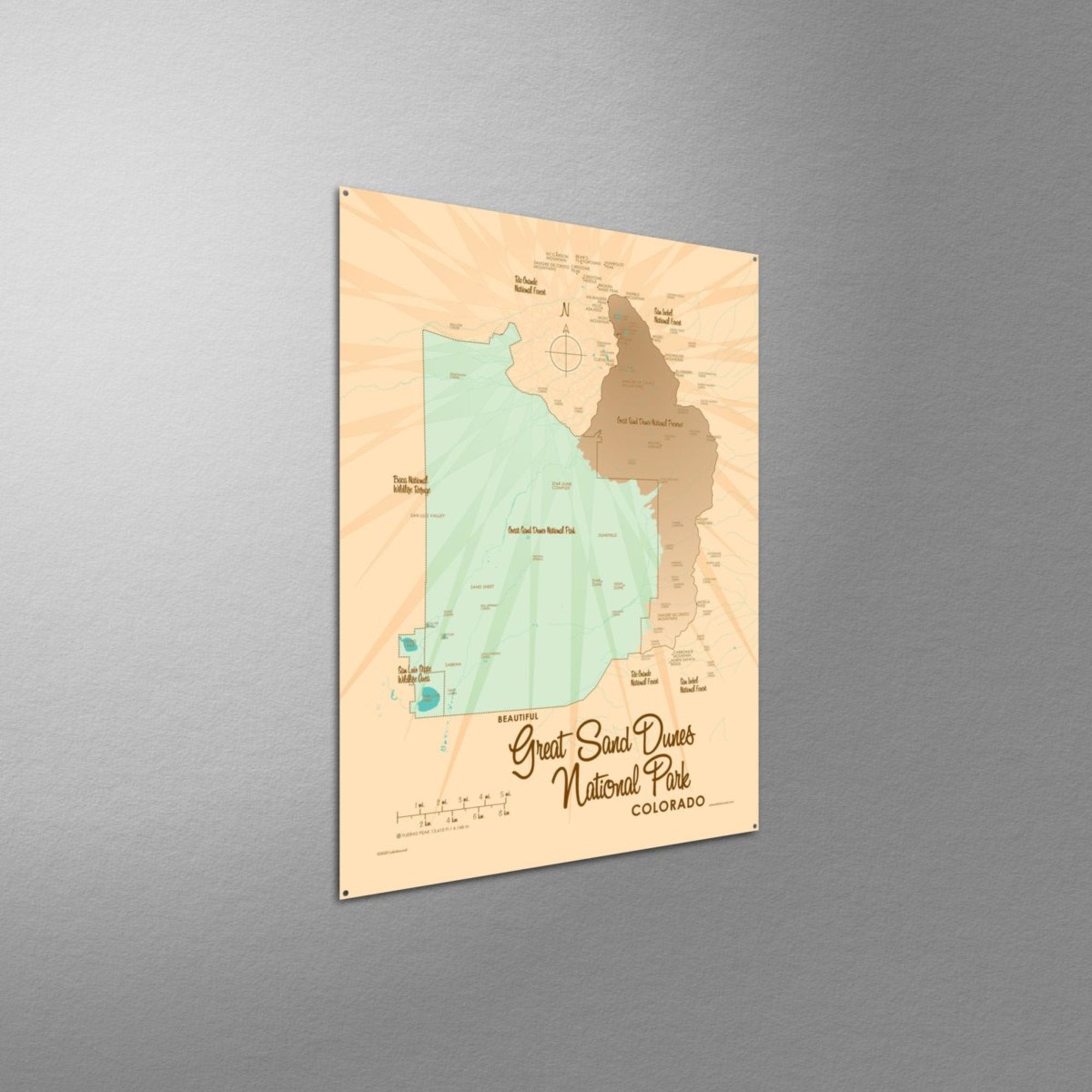 Great Sand Dunes National Park Colorado, Metal Sign Map Art