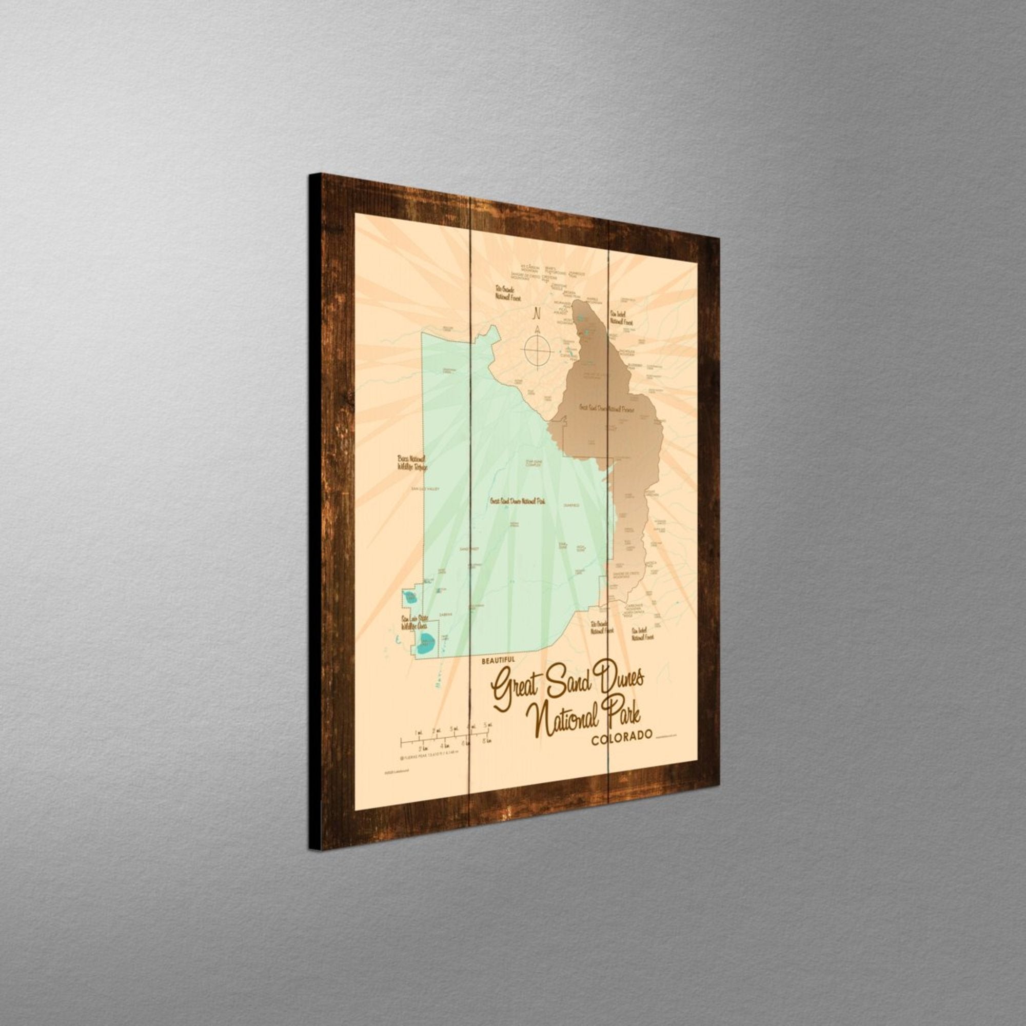 Great Sand Dunes National Park Colorado, Rustic Wood Sign Map Art