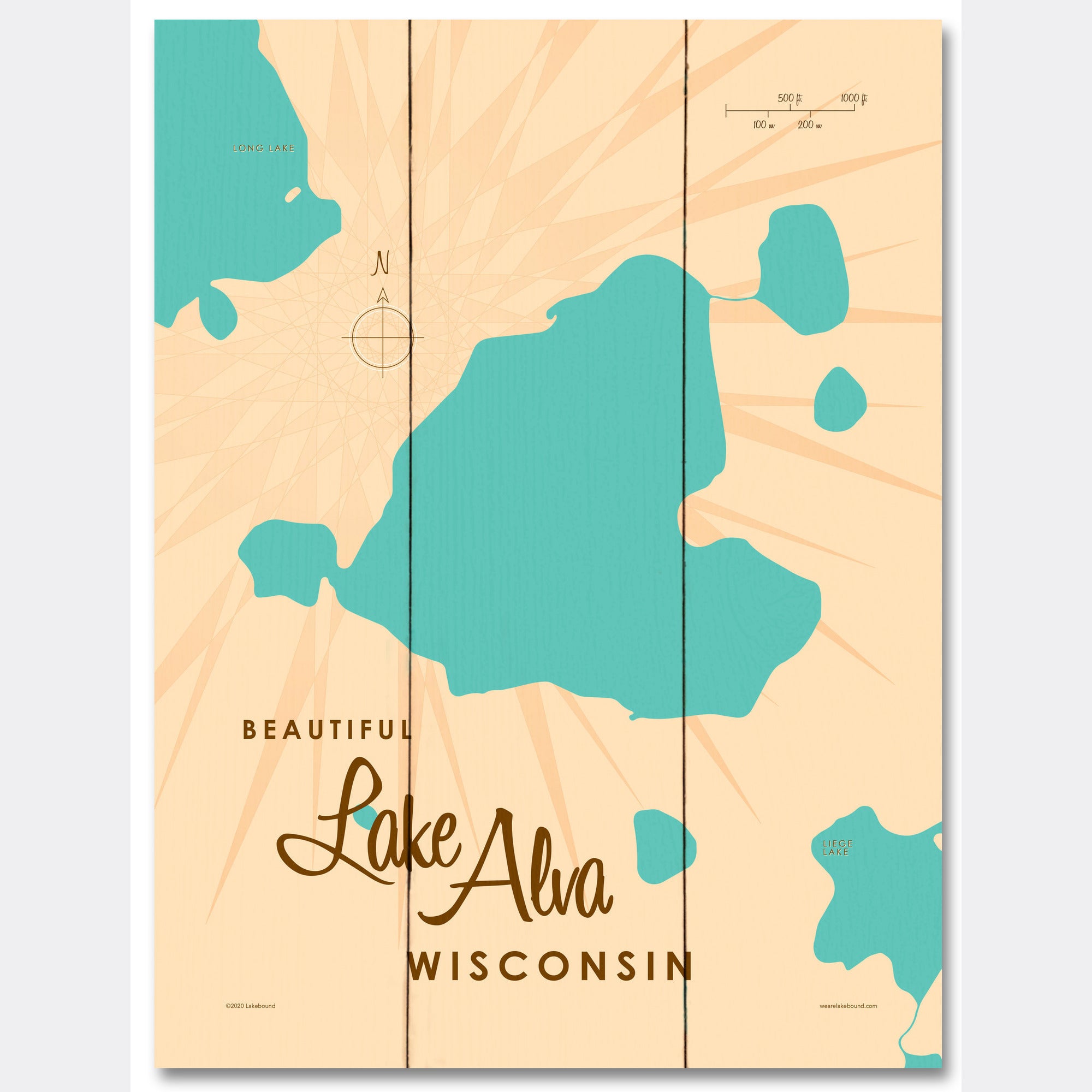 Lake Alva Wisconsin, Wood Sign Map Art