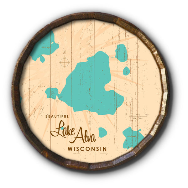 Lake Alva Wisconsin, Rustic Barrel End Map Art
