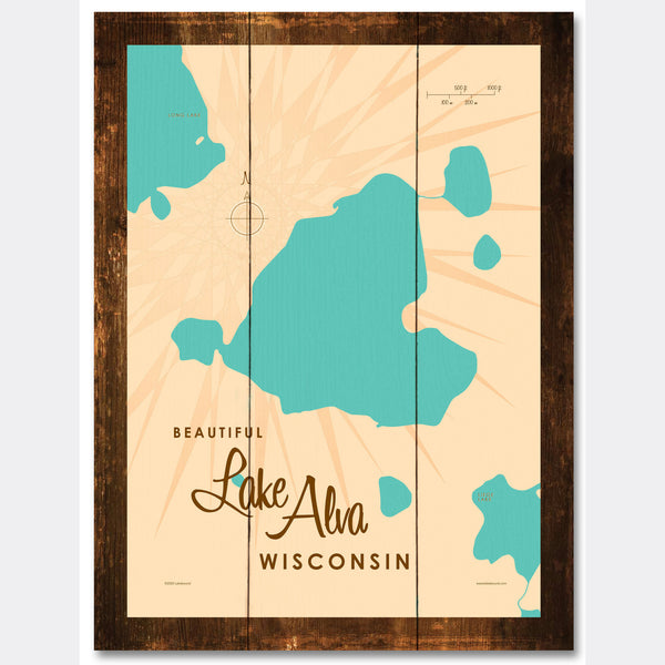 Lake Alva Wisconsin, Rustic Wood Sign Map Art