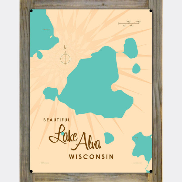 Lake Alva Wisconsin, Wood-Mounted Metal Sign Map Art
