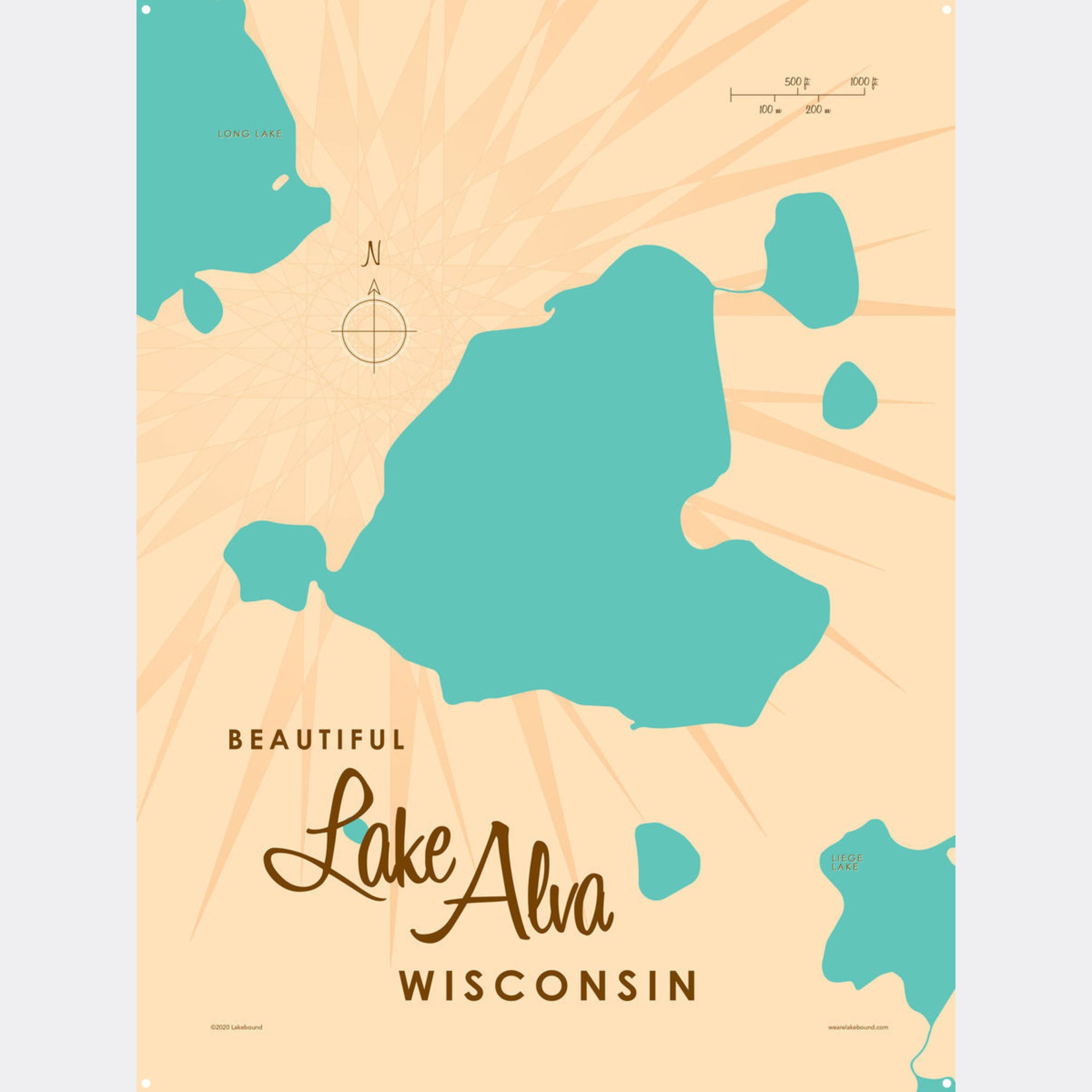 Lake Alva Wisconsin, Metal Sign Map Art