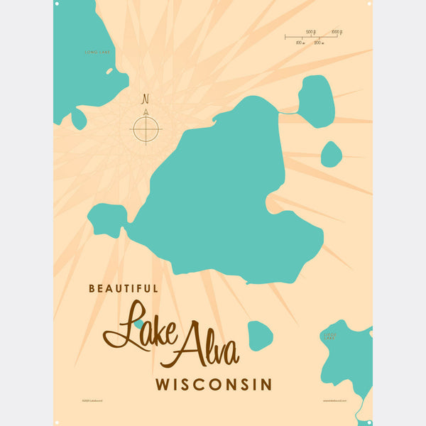 Lake Alva Wisconsin, Metal Sign Map Art