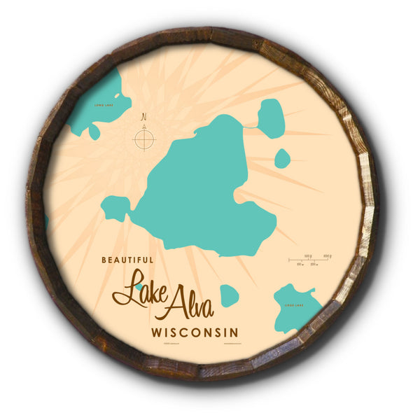 Lake Alva Wisconsin, Barrel End Map Art