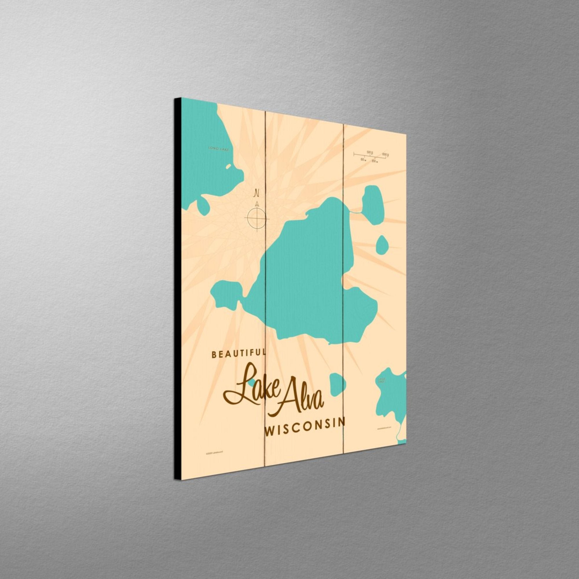 Lake Alva Wisconsin, Wood Sign Map Art