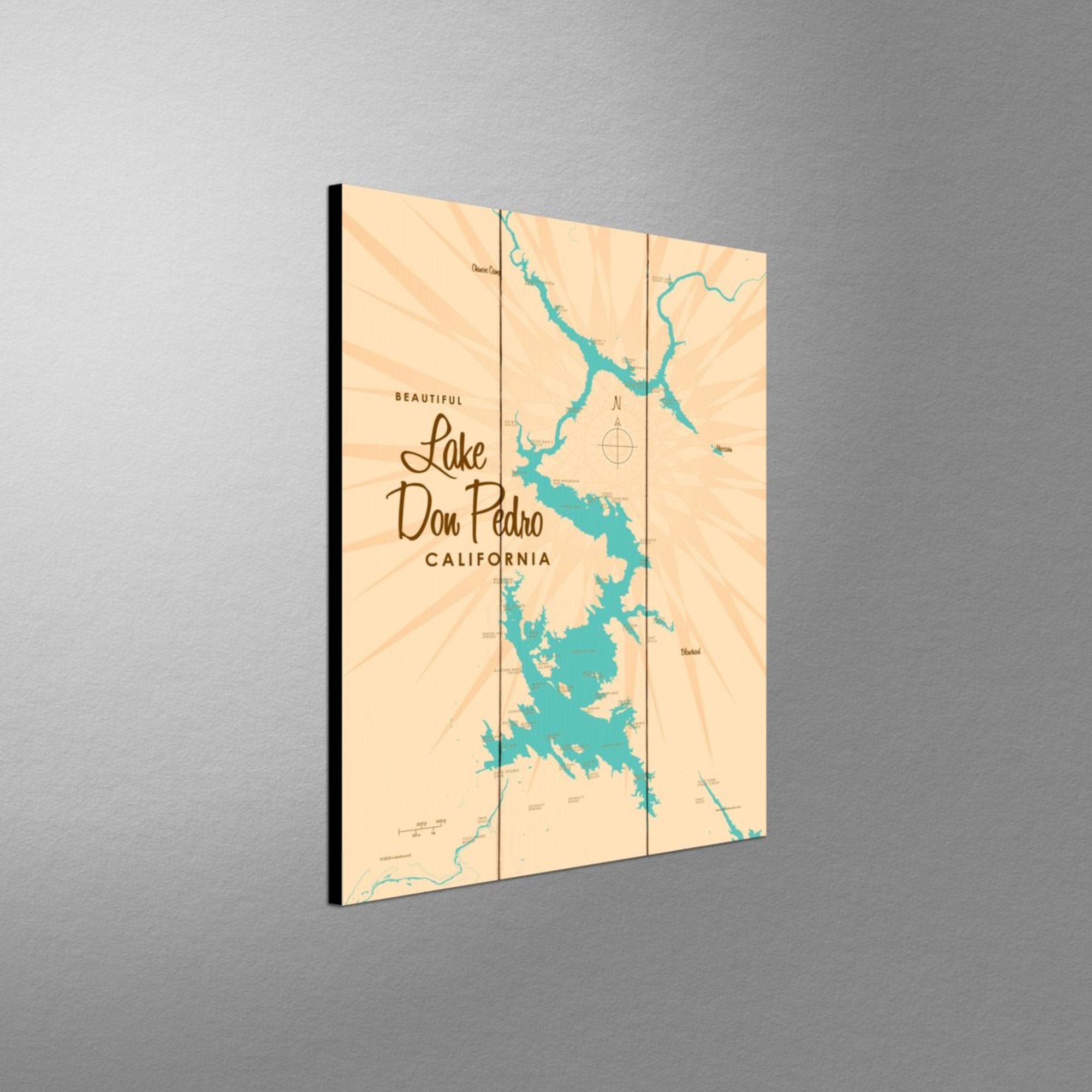 Lake Don Pedro California, Wood Sign Map Art