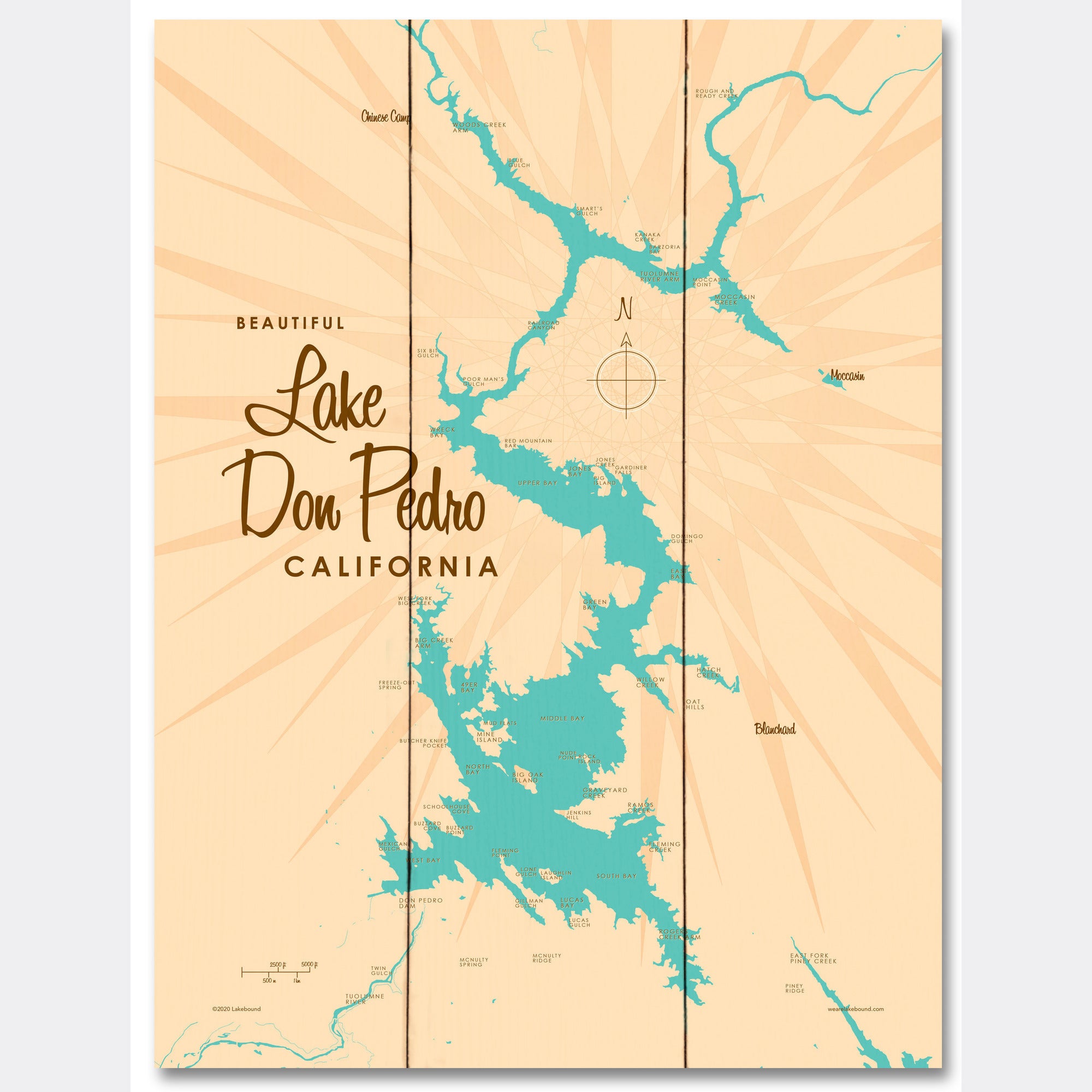 Lake Don Pedro California, Wood Sign Map Art