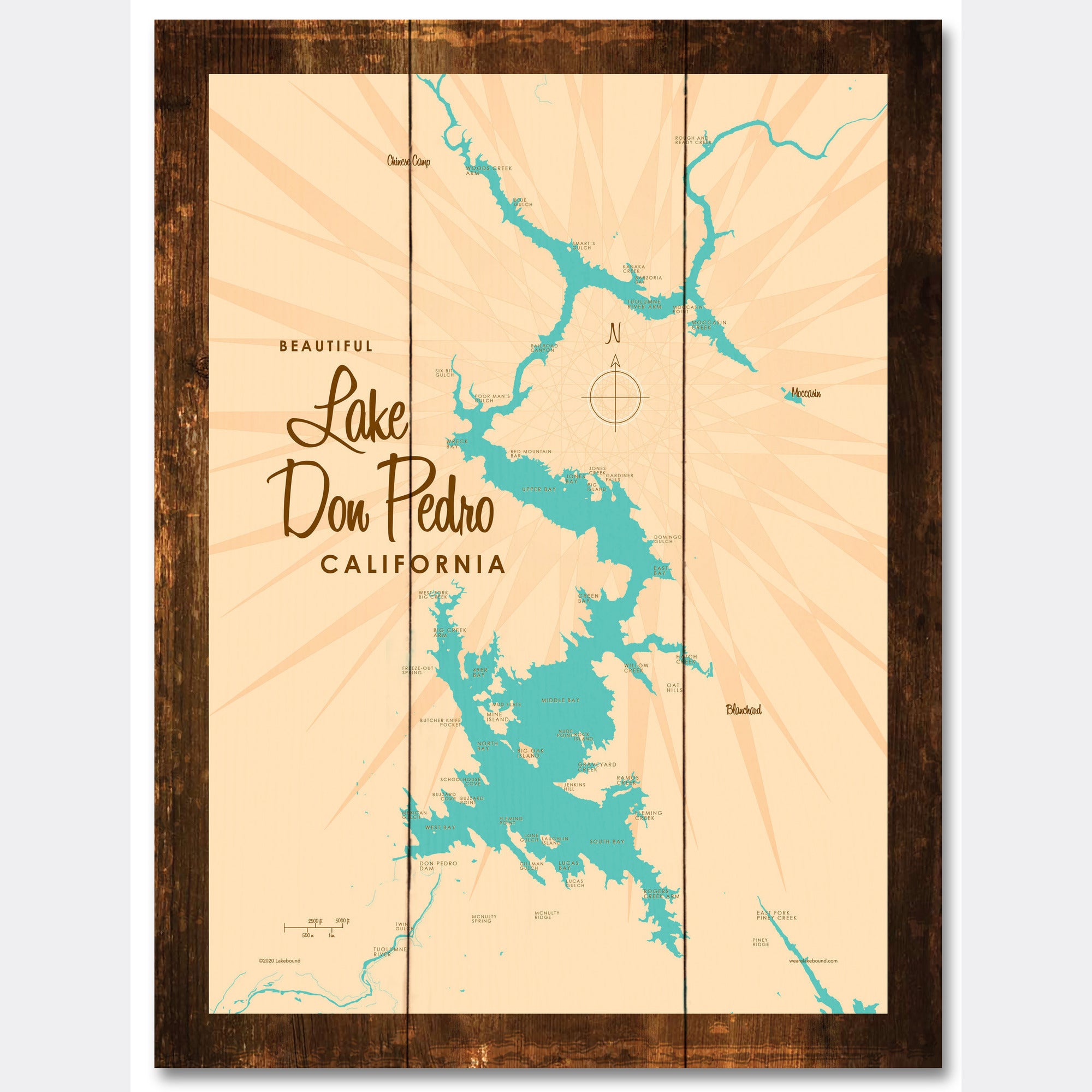 Lake Don Pedro California, Rustic Wood Sign Map Art