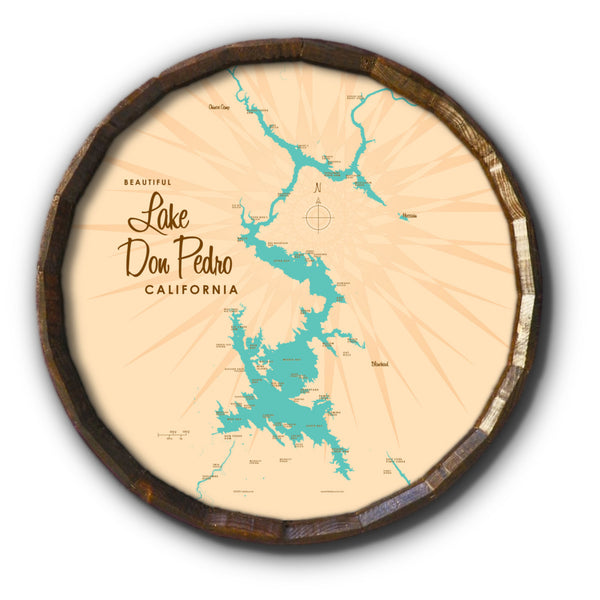 Lake Don Pedro California, Barrel End Map Art