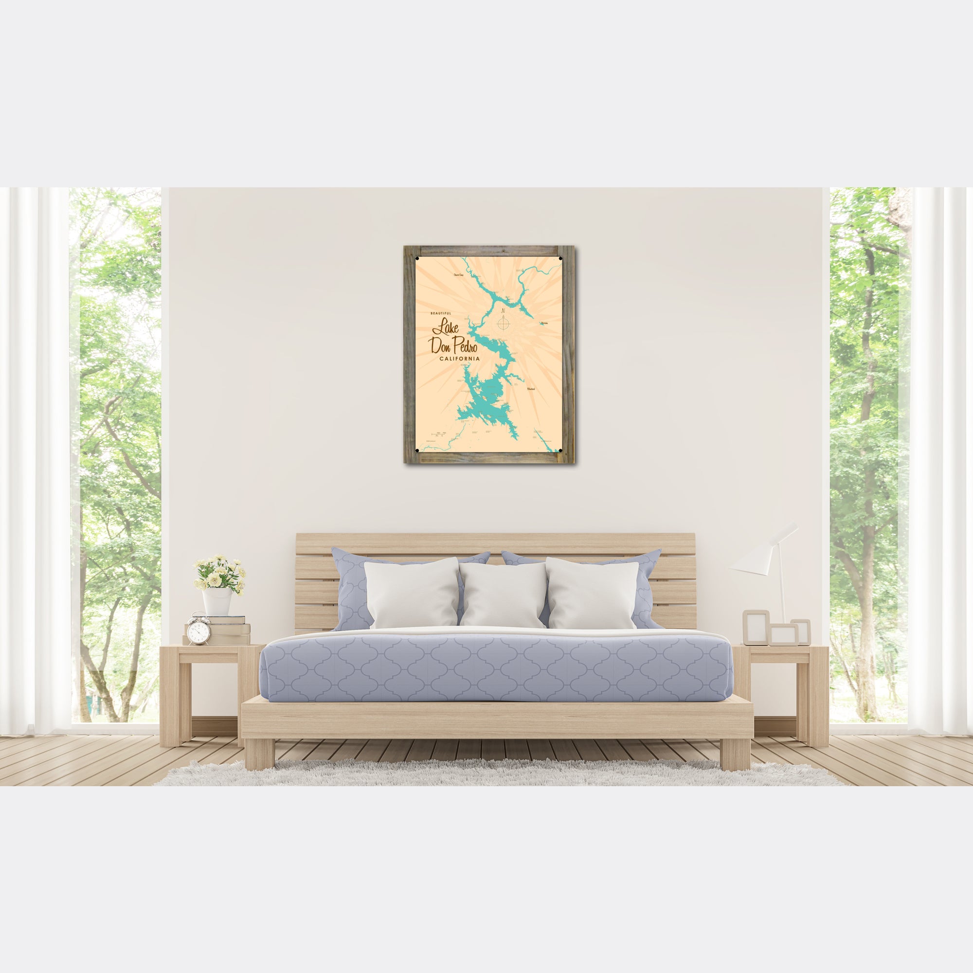 Lake Don Pedro California, Wood-Mounted Metal Sign Map Art