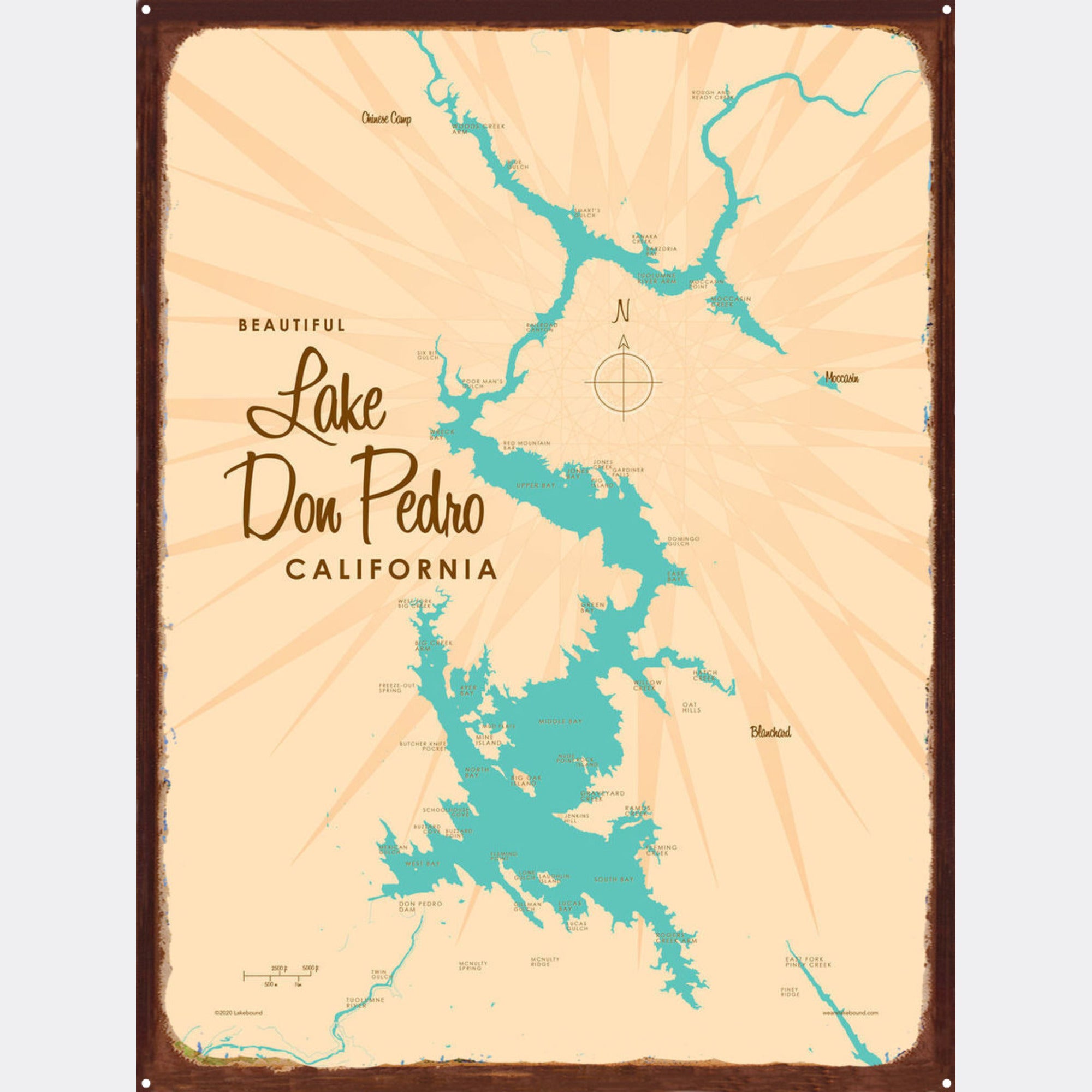 Lake Don Pedro California, Rustic Metal Sign Map Art