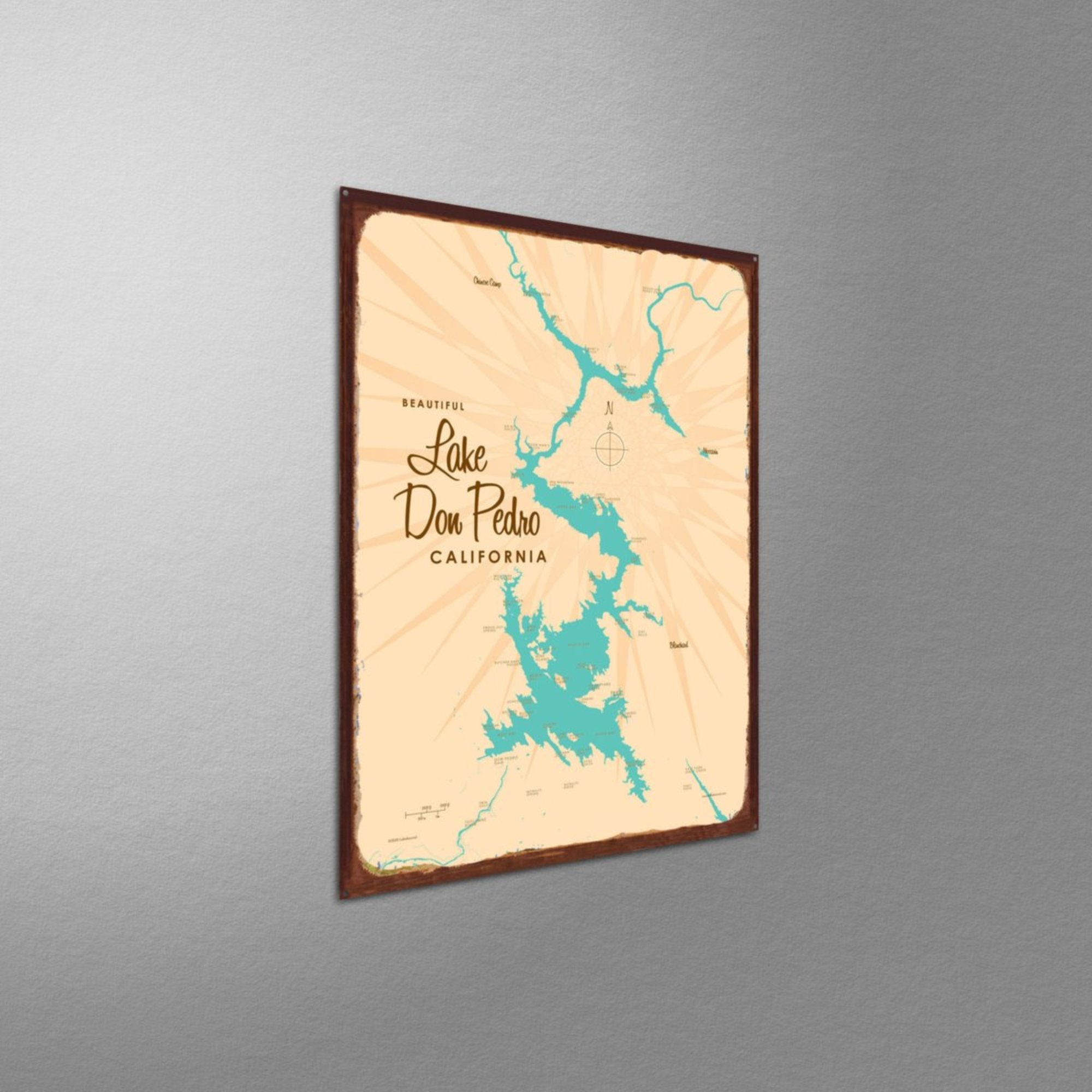 Lake Don Pedro California, Rustic Metal Sign Map Art