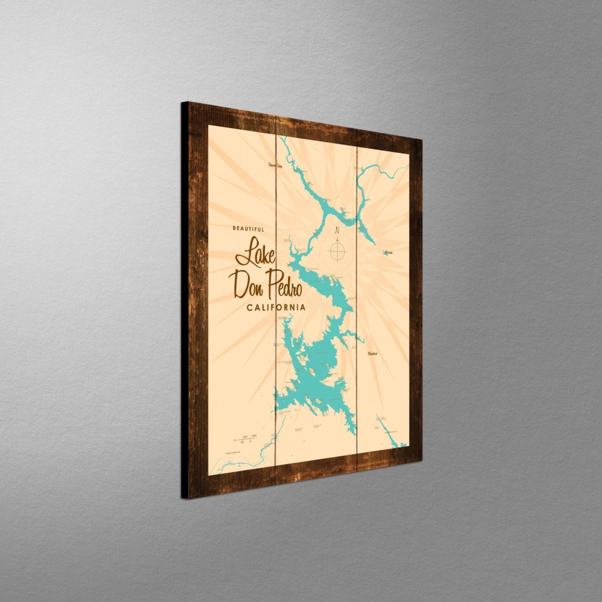 Lake Don Pedro California, Rustic Wood Sign Map Art