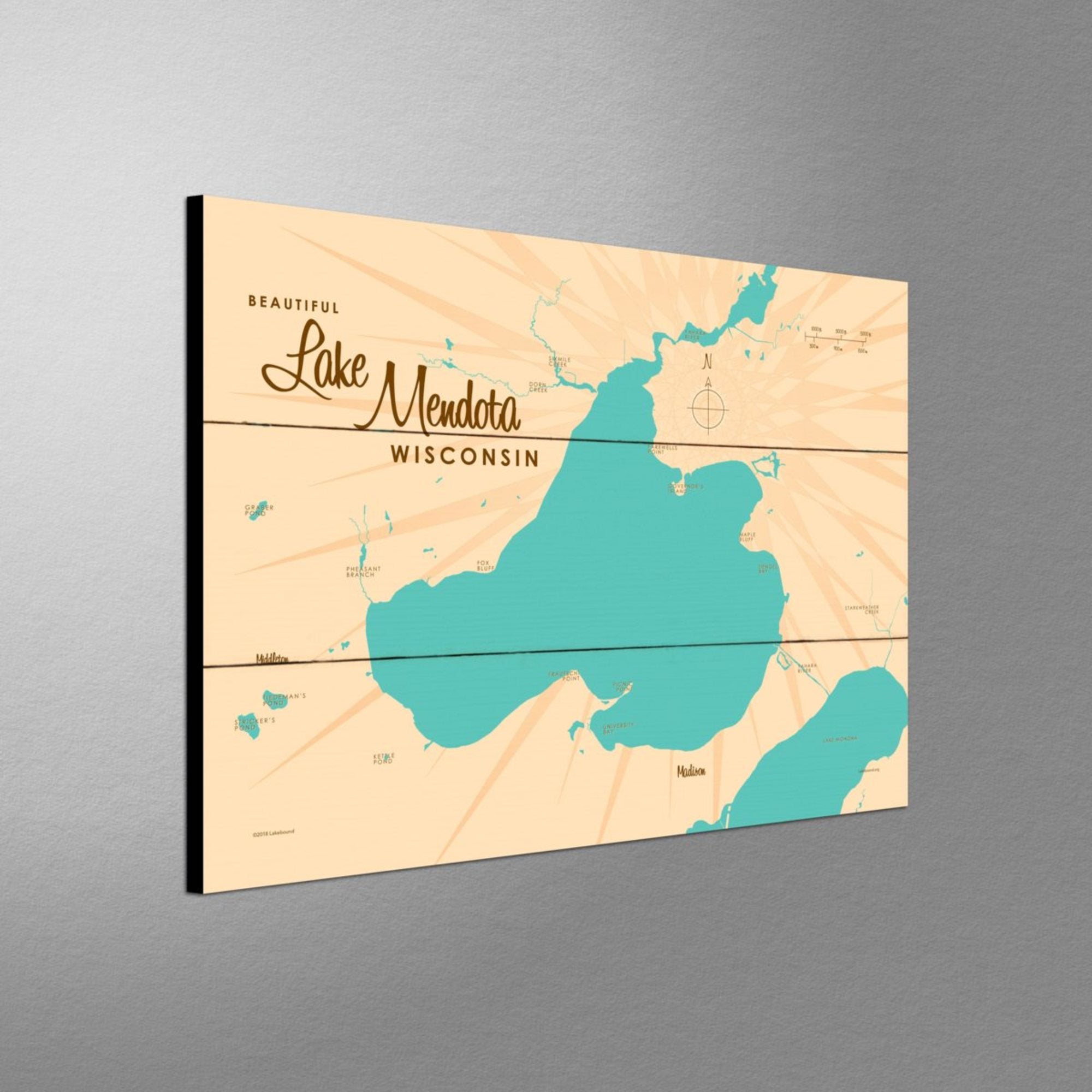 Lake Mendota Wisconsin, Wood Sign Map Art