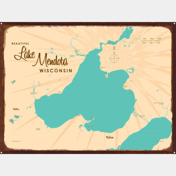 Lake Mendota Wisconsin, Rustic Metal Sign Map Art
