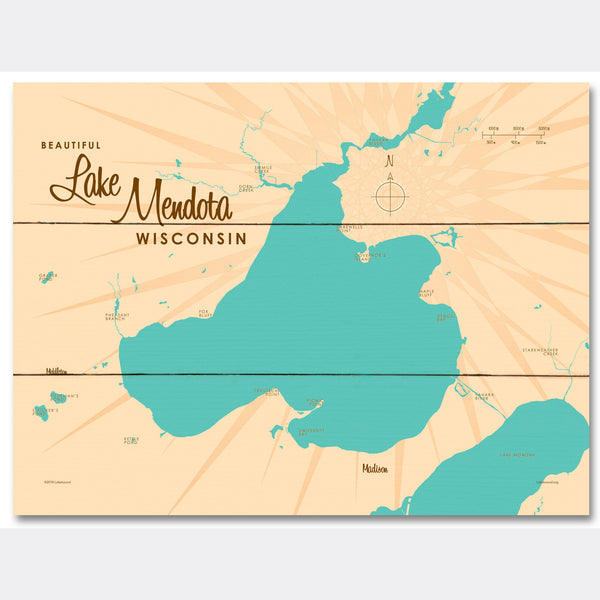 Lake Mendota Wisconsin, Wood Sign Map Art