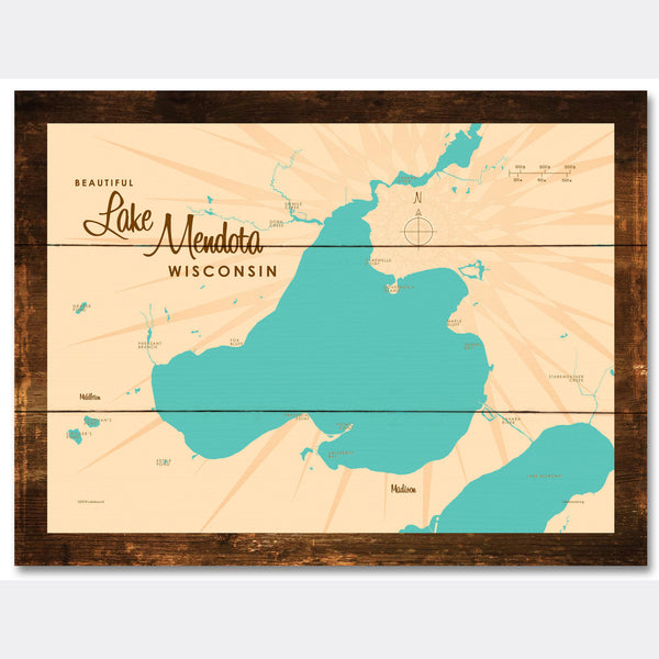 Lake Mendota Wisconsin, Rustic Wood Sign Map Art