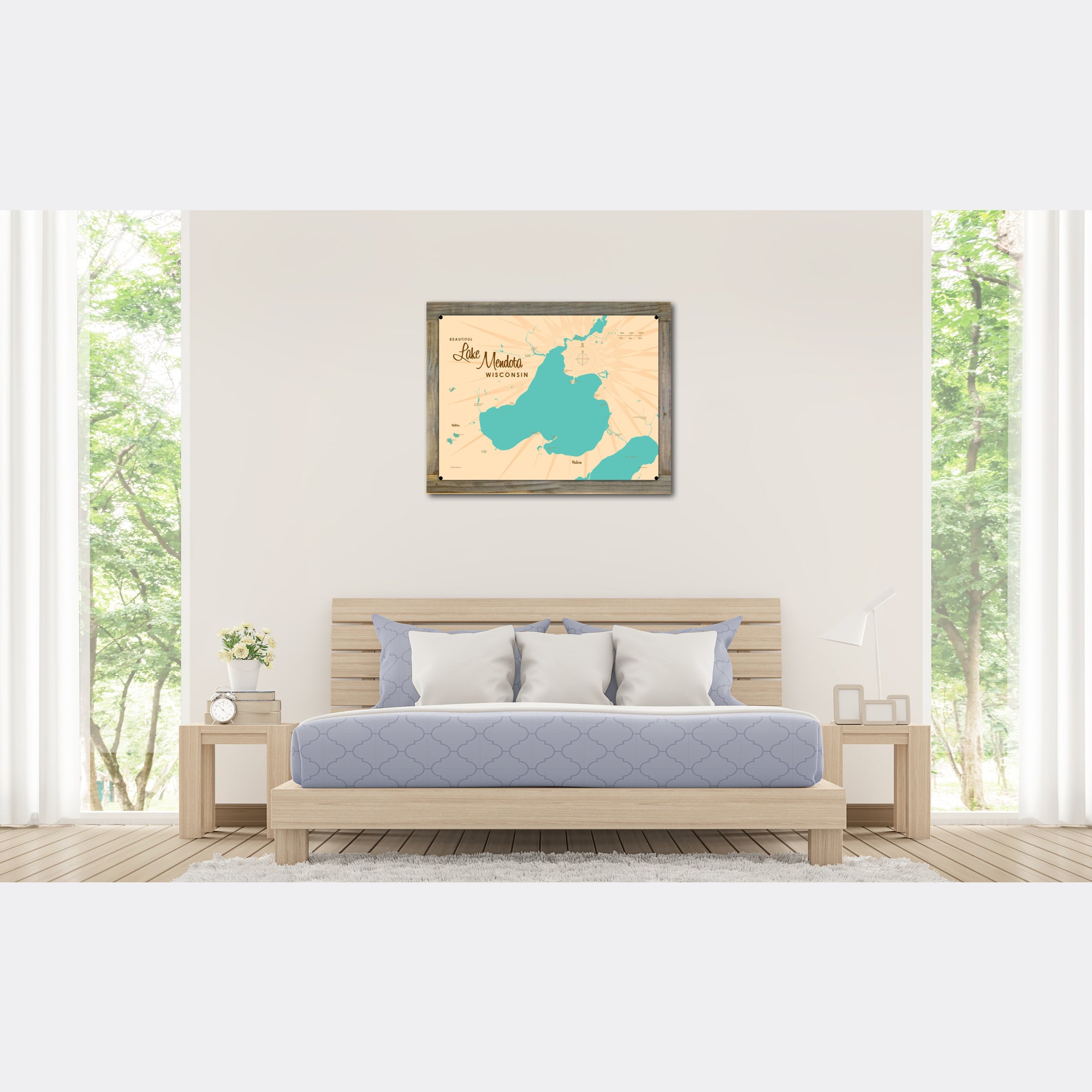 Lake Mendota Wisconsin, Wood-Mounted Metal Sign Map Art