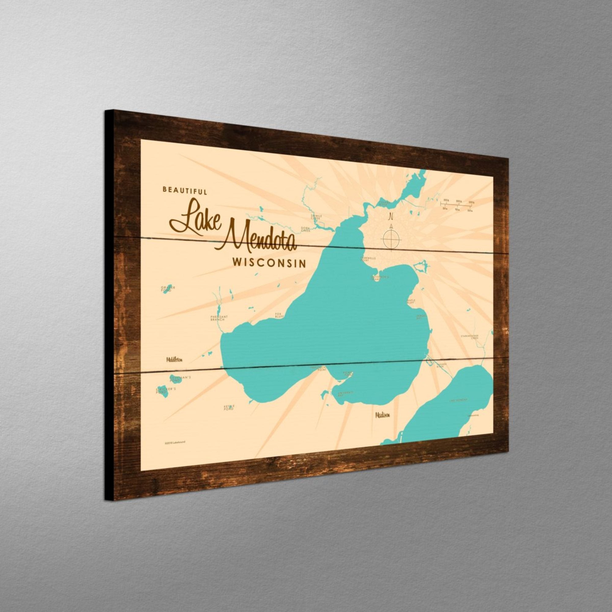 Lake Mendota Wisconsin, Rustic Wood Sign Map Art