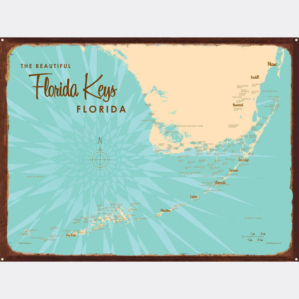 Florida Keys Florida, Rustic Metal Sign Map Art