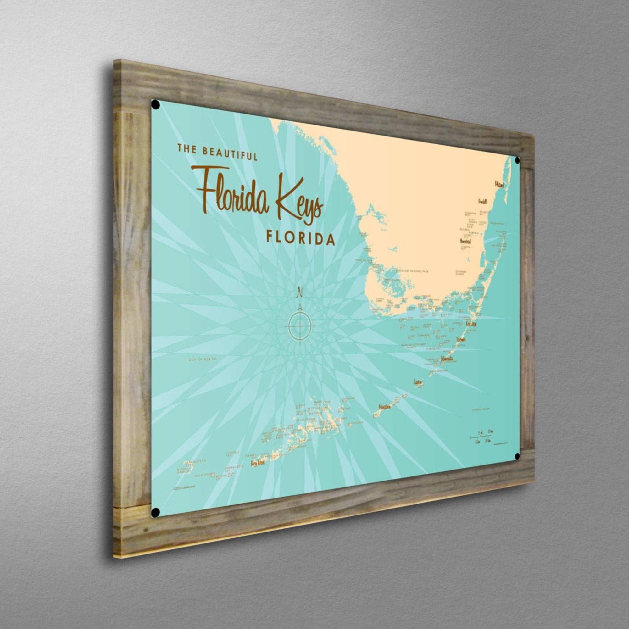 Florida Keys Florida, Wood-Mounted Metal Sign Map Art