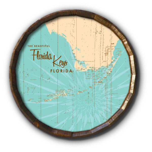 Florida Keys Florida, Rustic Barrel End Map Art