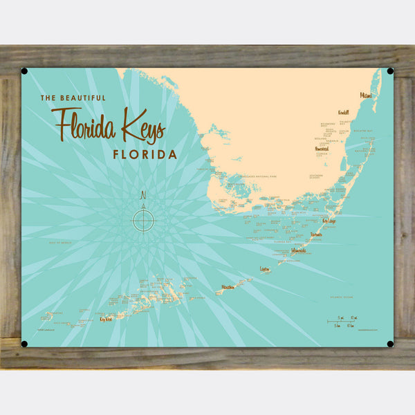 Florida Keys Florida, Wood-Mounted Metal Sign Map Art
