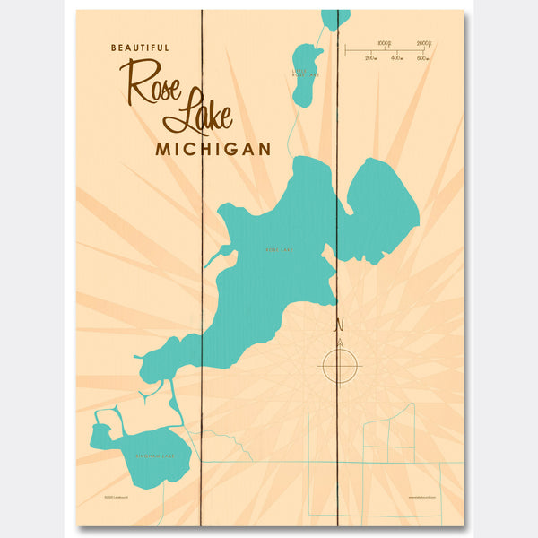 Rose Lake Michigan, Wood Sign Map Art
