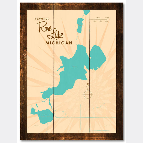 Rose Lake Michigan, Rustic Wood Sign Map Art