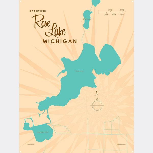 Rose Lake Michigan, Metal Sign Map Art