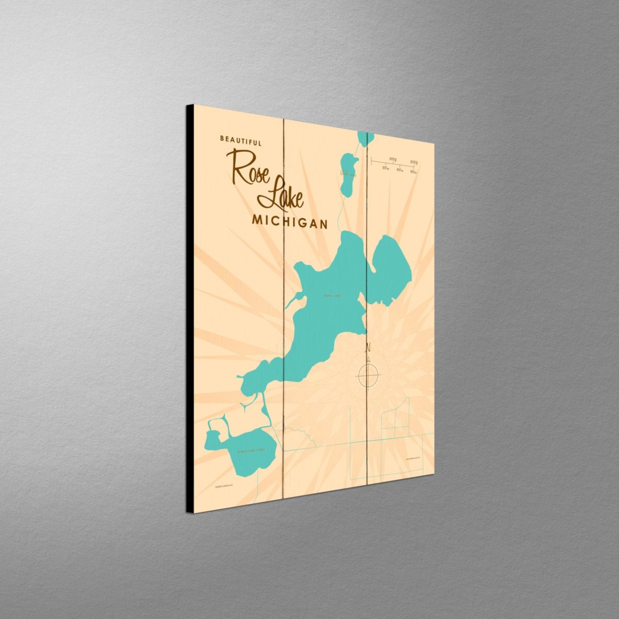 Rose Lake Michigan, Wood Sign Map Art