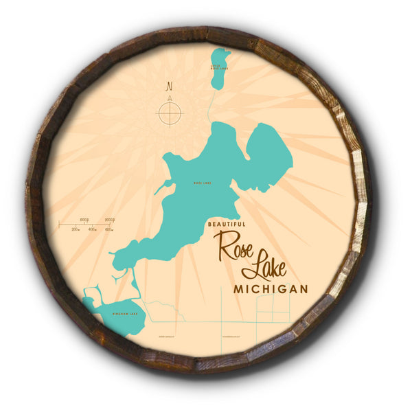 Rose Lake Michigan, Barrel End Map Art