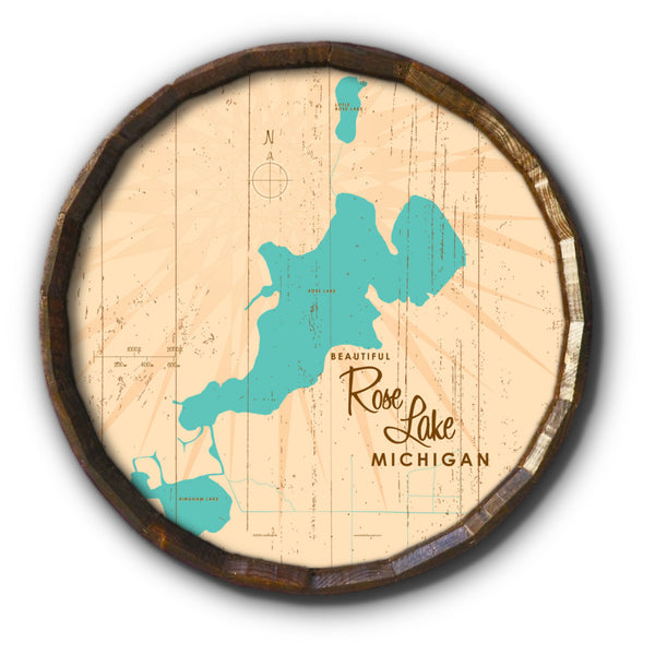 Rose Lake Michigan, Rustic Barrel End Map Art