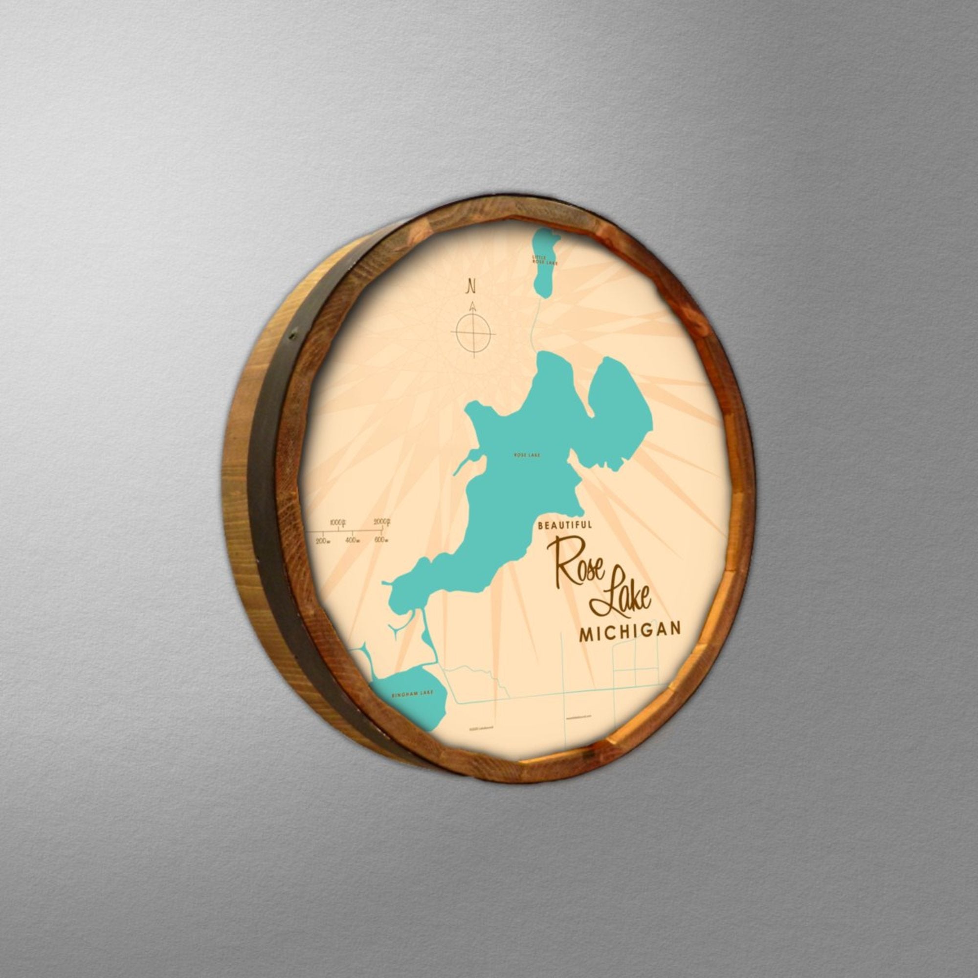 Rose Lake Michigan, Barrel End Map Art