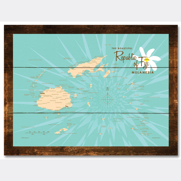 Republic of Fiji, Melanesia, Rustic Wood Sign Map Art