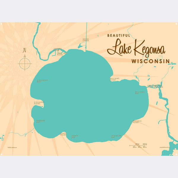 Lake Kegonsa Wisconsin, Metal Sign Map Art