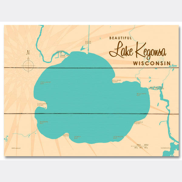 Lake Kegonsa Wisconsin, Wood Sign Map Art