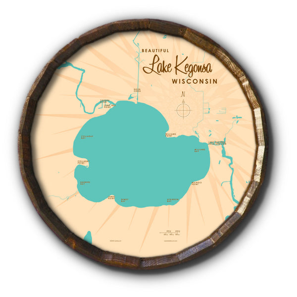 Lake Kegonsa Wisconsin, Barrel End Map Art