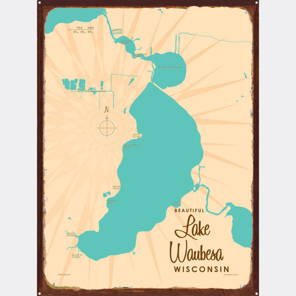 Lake Waubesa Wisconsin, Rustic Metal Sign Map Art