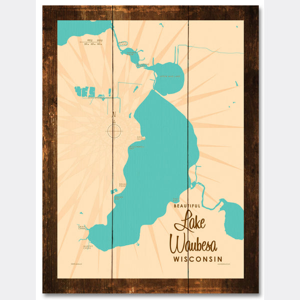 Lake Waubesa Wisconsin, Rustic Wood Sign Map Art
