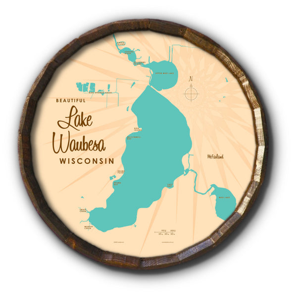 Lake Waubesa Wisconsin, Barrel End Map Art