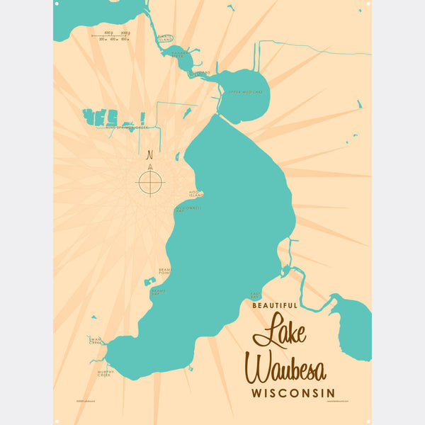 Lake Waubesa Wisconsin, Metal Sign Map Art