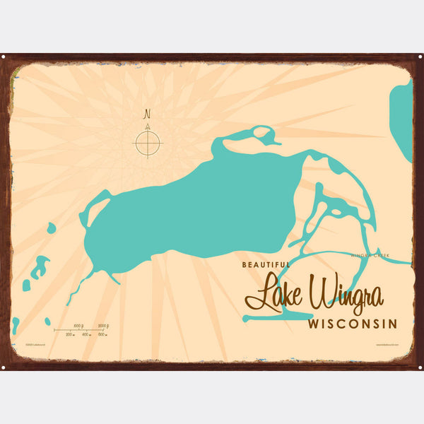 Lake Wingra Wisconsin, Rustic Metal Sign Map Art