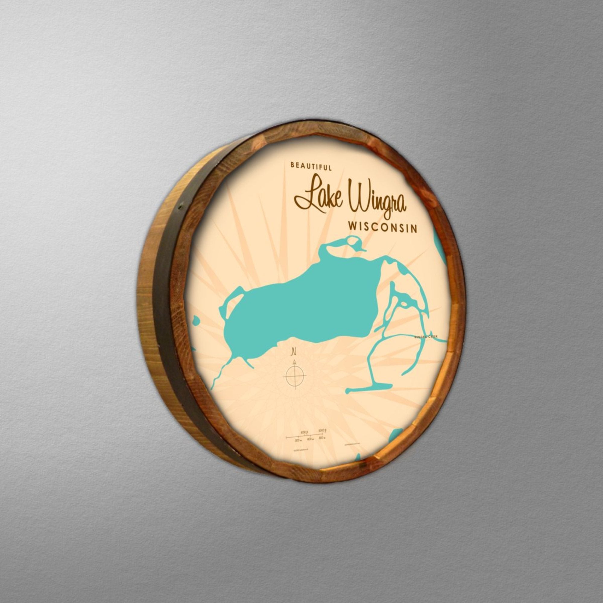 Lake Wingra Wisconsin, Barrel End Map Art