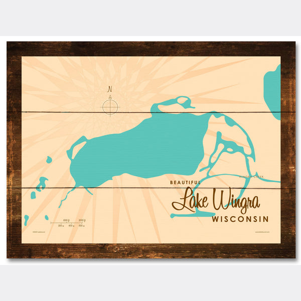 Lake Wingra Wisconsin, Rustic Wood Sign Map Art