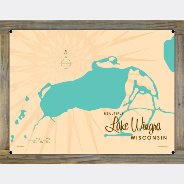 Lake Wingra Wisconsin, Wood-Mounted Metal Sign Map Art