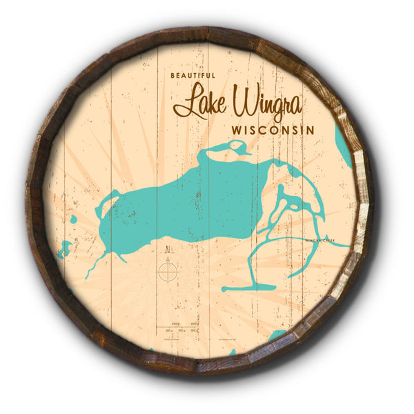 Lake Wingra Wisconsin, Rustic Barrel End Map Art